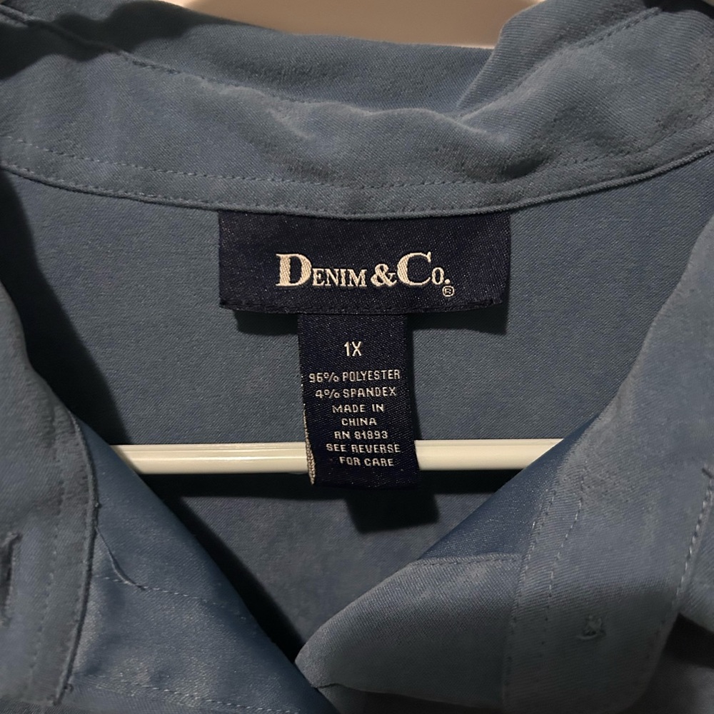 Denim&Co Classic Blue Faux Suede Button Down Shirt - Picture 3 of 4